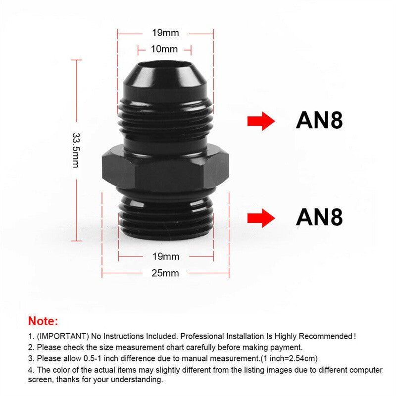ORB-8 O-ring Boss AN8 8AN to AN8 8AN Male Adapter Fitting Aluminum Black 1pc