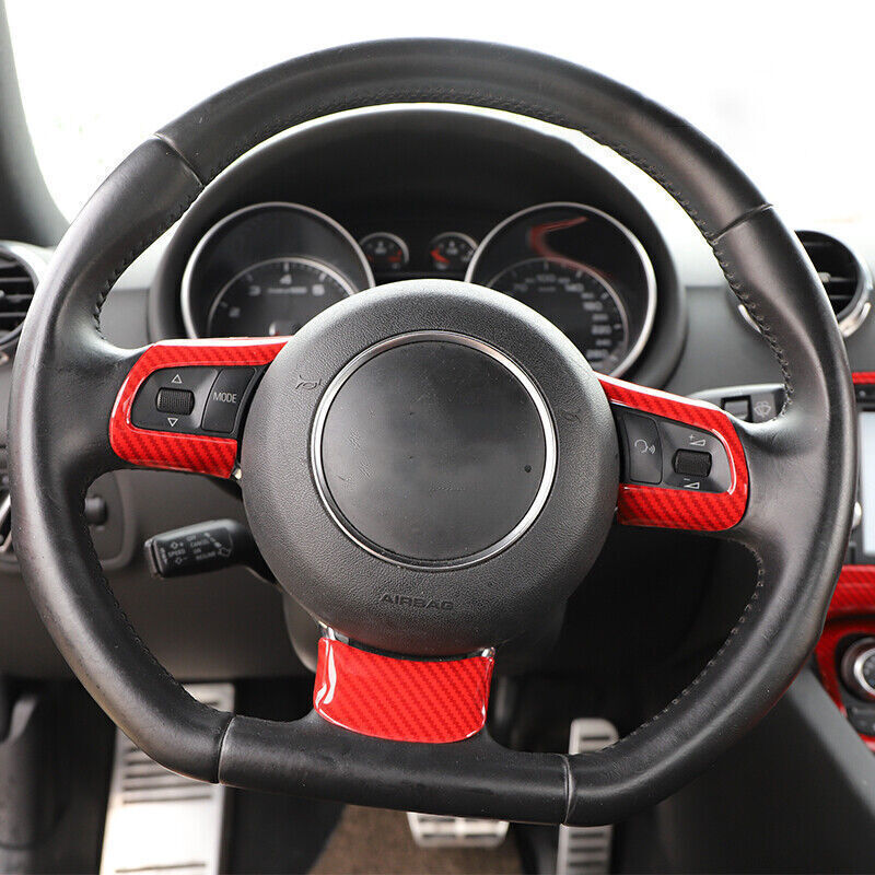 for Audi TT 2008-2014 Red Carbon Fiber Front Steering Wheel Frame Cover Trim 3P
