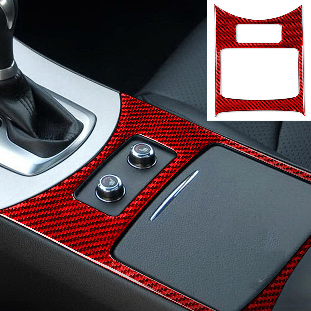 Red Carbon Fiber Gear Shift Storage Box Panel Cover Fit for Infiniti G37 2007-09