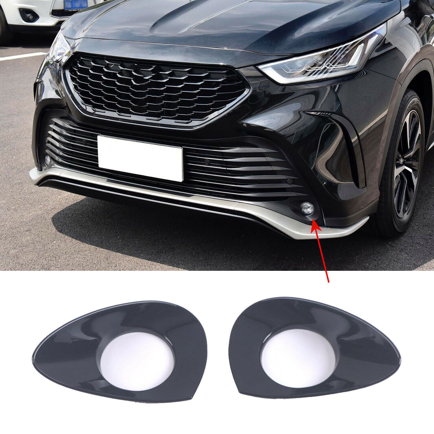 for Toyota Highlander XSE 20-2022 Glossy Black Front Fog Light Lamp Decor Cover