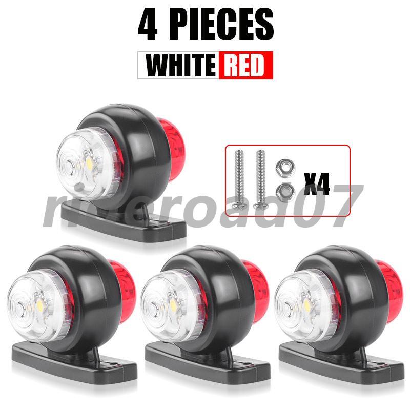 4X White+Red Round LED Side Marker Light Dual Face Turn Signal For RV Truck Van