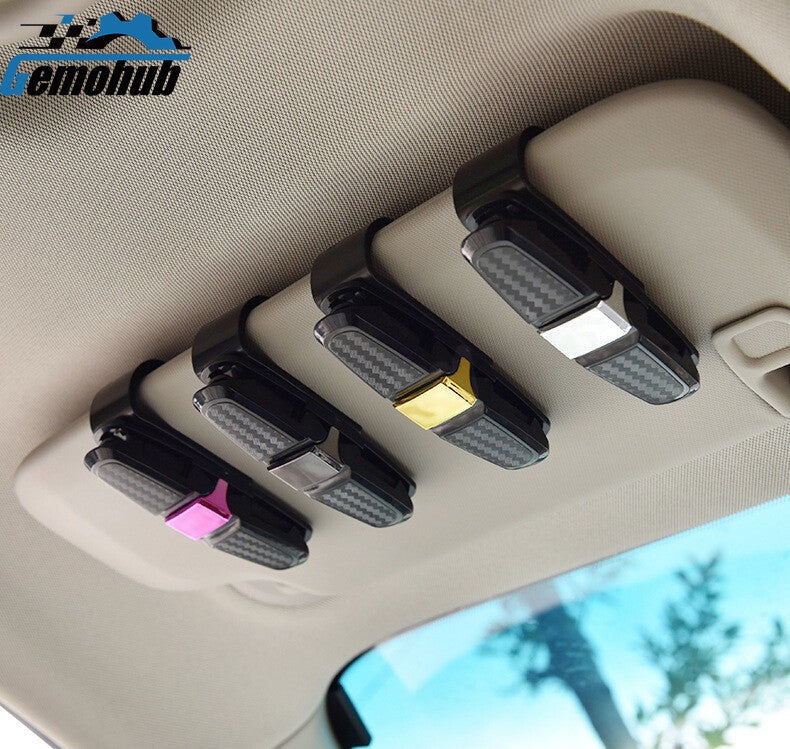 4PCS Car Sun Visor Glasses Clip Universal Carbon Fibre Sunglasses Card Holder