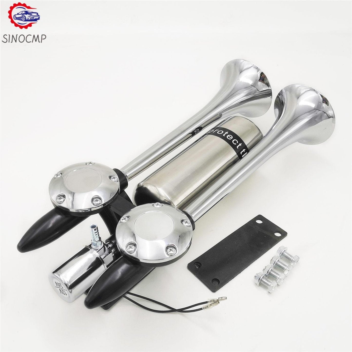 155DB 12V/24V Super Echo Loud Air Horn Set Compatible with Semi or Large Truck