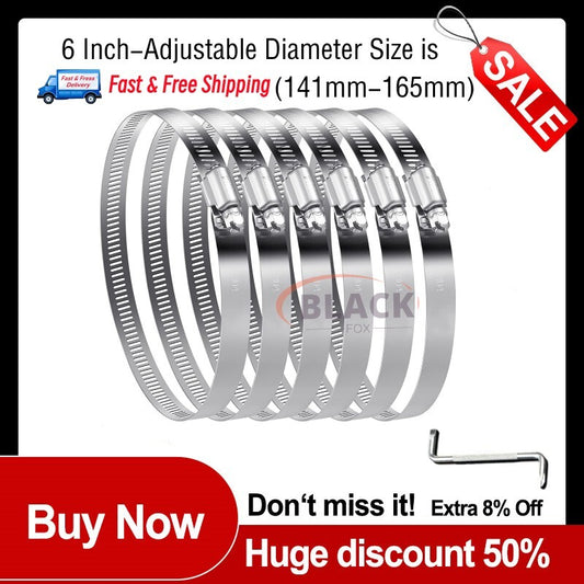 6-inch hose clamp set, adjustable hose clamps suitable for water and gas hoses, automotive hoses