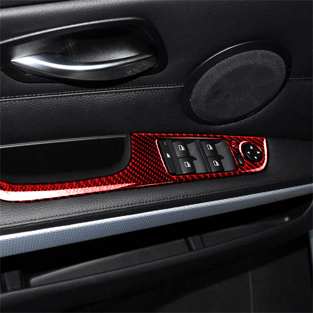 Red Carbon Fiber Window Lift Switch Button Trim for BMW 3 Series E90 E92 2005-12