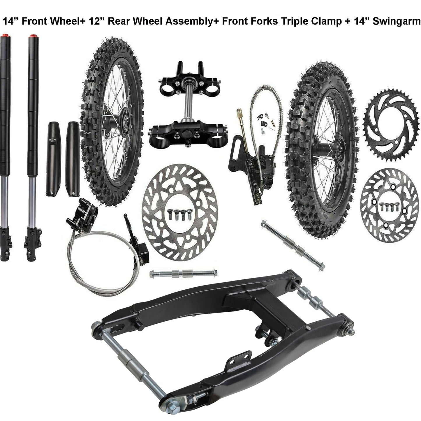 14-inch/12-inch wheel kit 60/100-14 80/100-12 front fork swingarm KLX110 CRF50 CRF110