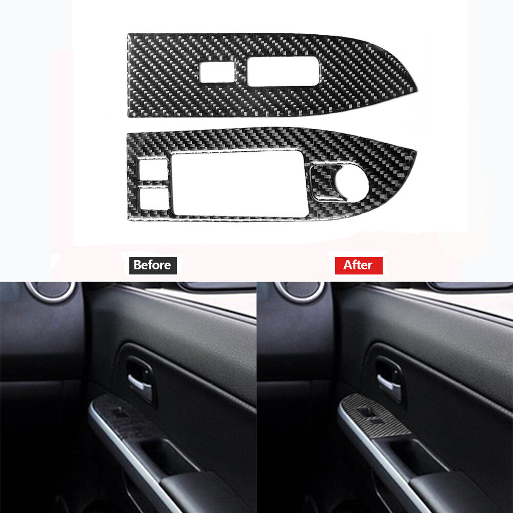 2x Carbon Fiber Front Window Switch Panel Trim for Suzuki Grand Vitara 2006-2013