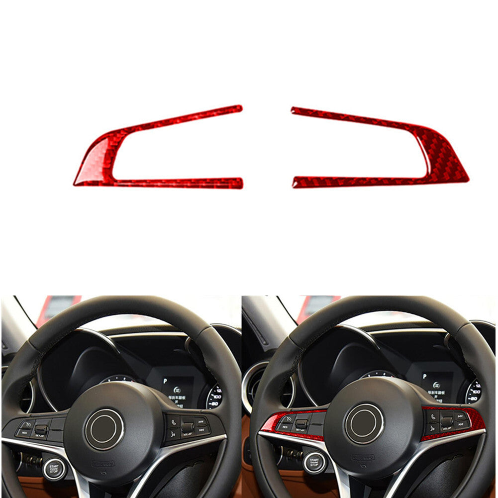 Red Carbon Fiber Steering Wheel Frame Cover Trim for Alfa Romeo Giulia 2017-2019