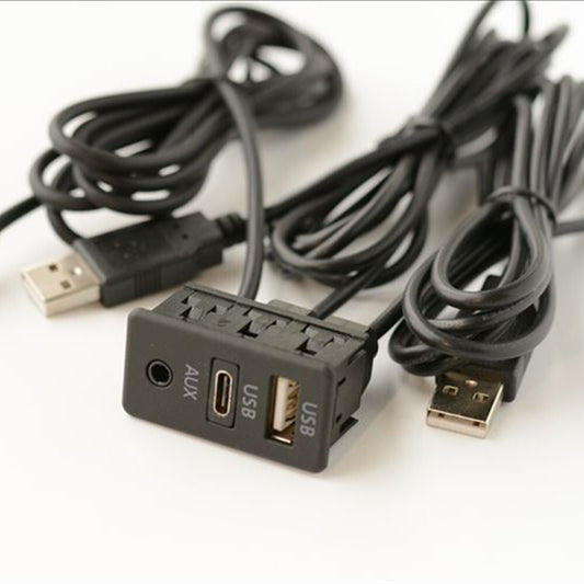 1.5M Car Dash Flush Mount AUX Type C Dual USB Port Panel Extension Cable Adapter