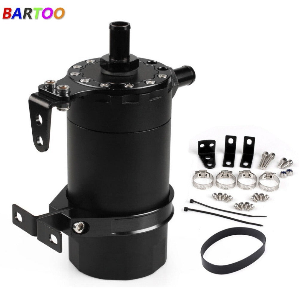 US Black Racing Round Oil Tank Baffled Aluminum Oil Catch Can Resevoir Tank Kit