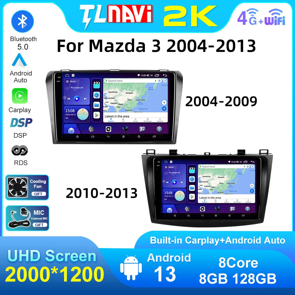for MAZDA 3 2004-2013 Android CarPlay Car Radio GPS Multimedia Player Screen