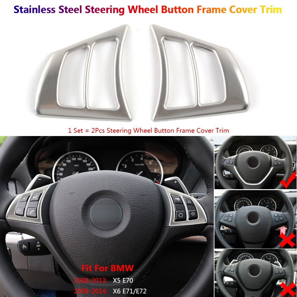 2Pcs Stainless for BMW X5 X6 E70 E71 Car Steering Wheel Switch Button Cover Trim