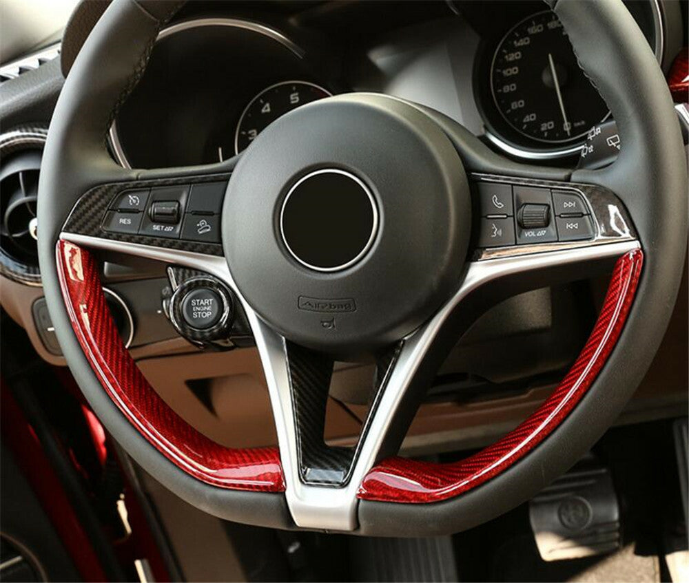 Red Carbon Fiber Steering Wheel Trim Fit for Alfa Romeo Giulia for Stelvio 2017-2019