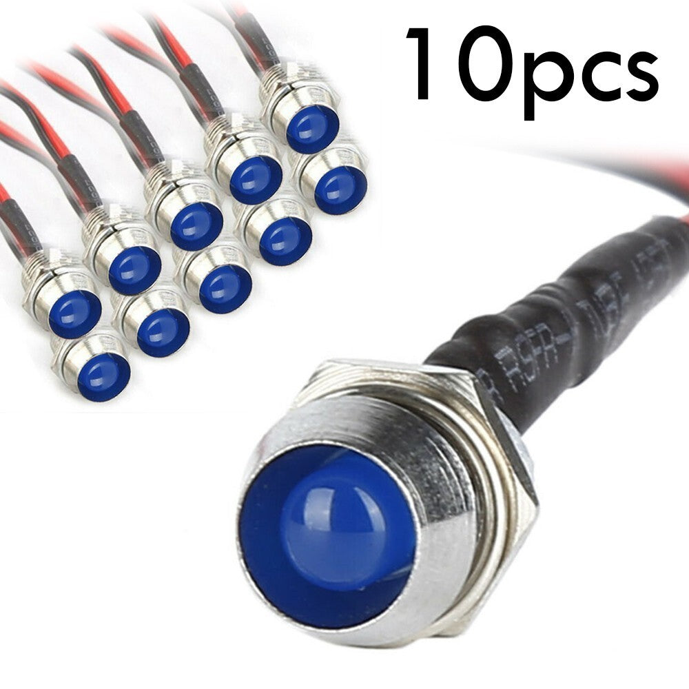 10PCS Car Boat LED Indicator Light 12V 8mm Dash Panel Single Lamp