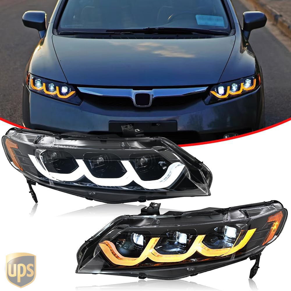 3-Lens LED Headlights for Honda for Civic 8Th Gen 2006-2011 DRL LED Head Lamp