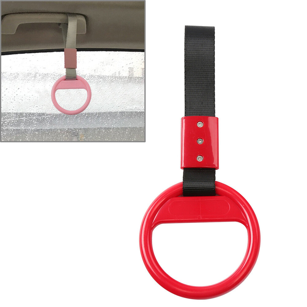1Pcs Car Red Round Ring Train Bus Handle Hand Strap Drift Charm Tools Black Belt