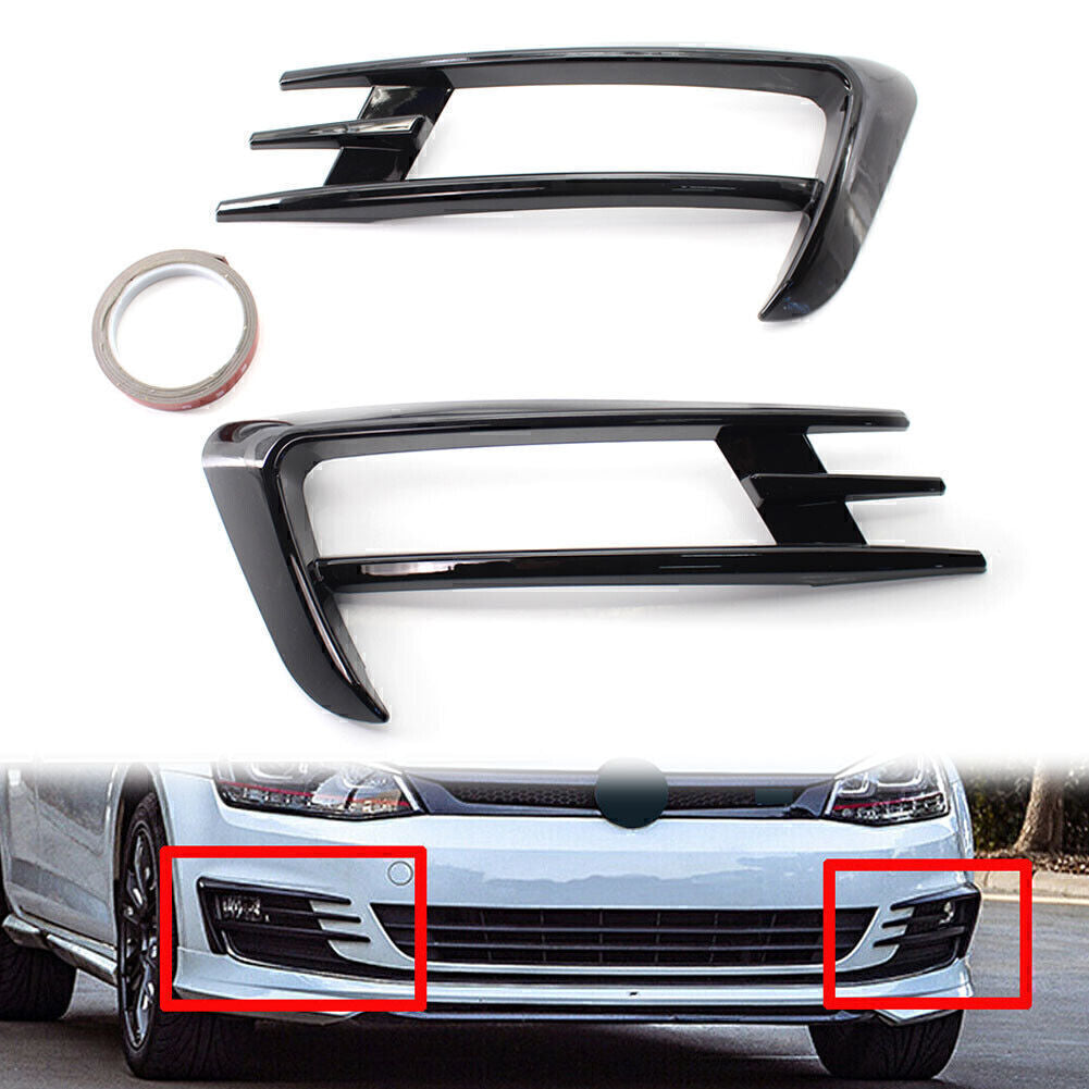 Gloss Black Fog Light Lamp Cover Bumper Grille Trim Fit for VW for Golf 7 MK7 2014-2017