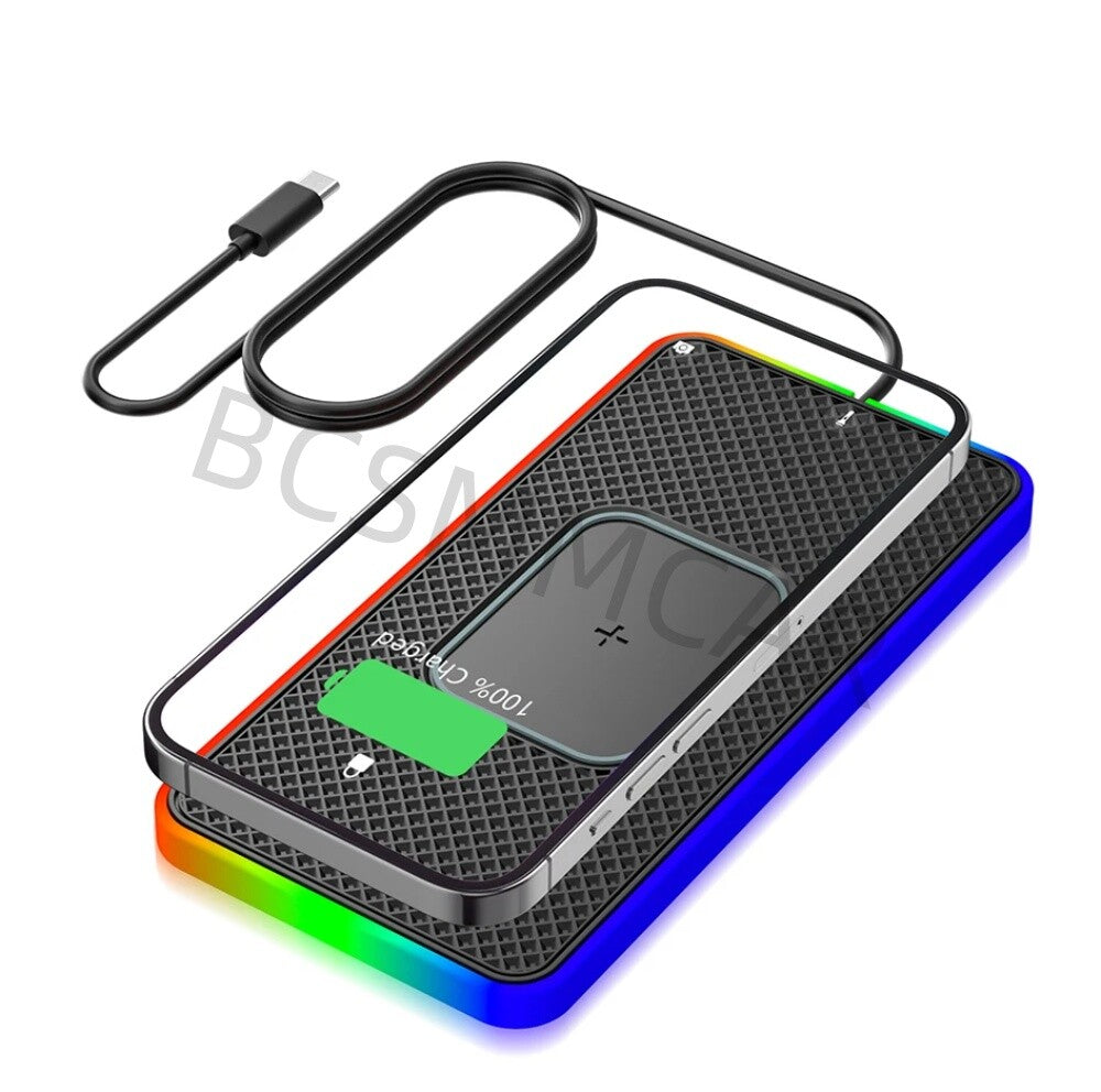 Wireless Charging Pad For Car Dashboard Holder Type C Port Adapter Anti-skid Mat
