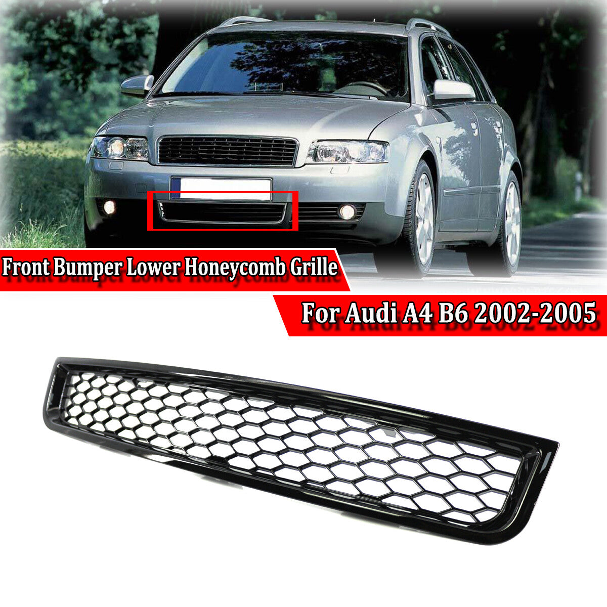 The lower grille of the front bumper features a barbecue-gloss black honeycomb finish and is suitable for 02-05 for Audi A4 B6 sedans.