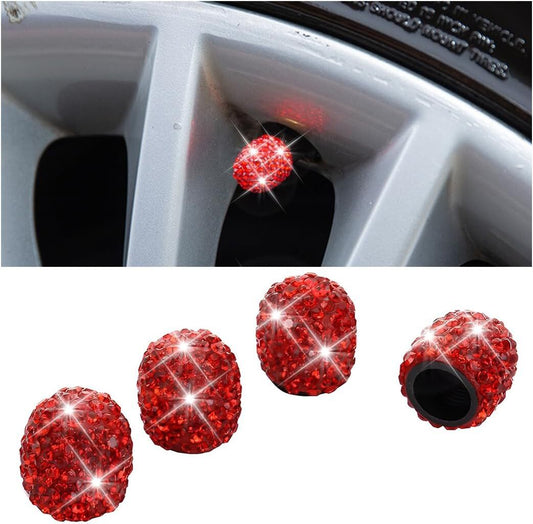 4Pcs Fashion Diamond Bling Car Tyre Tire Wheel Rims Air Valve Stem Cap Car Red