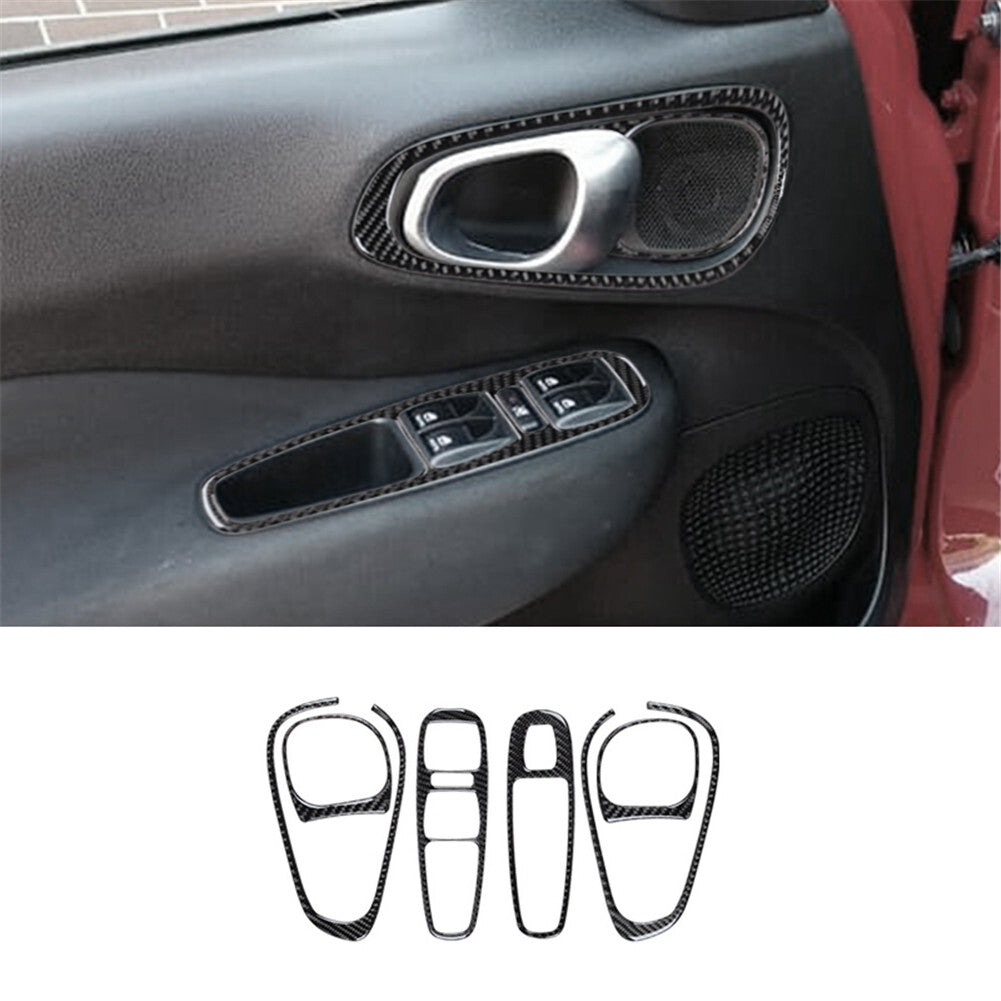 6Pcs Front Door + Window Control Panel Trim Carbon Fiber for Fiat 500L 2014-2017