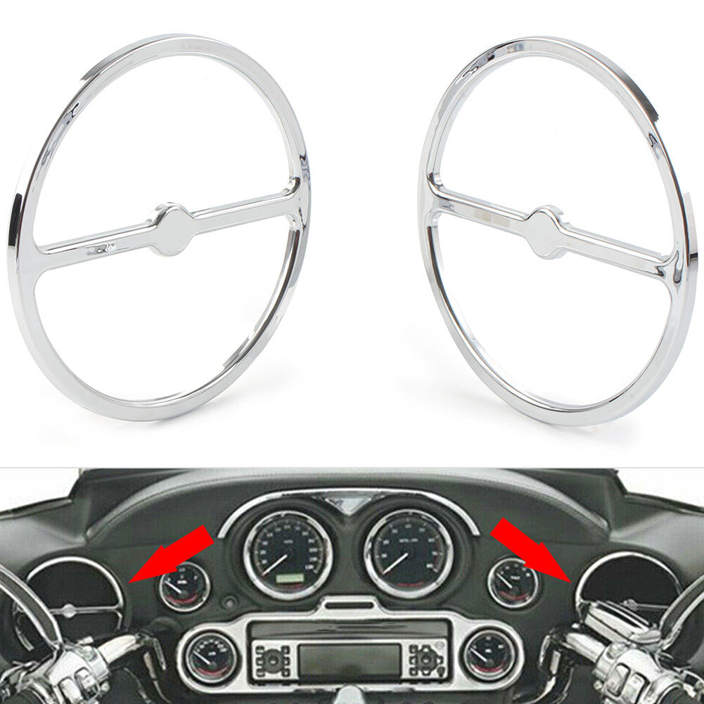Fit for Harley Electra Tri Street Glide Left  Right Speaker Trim Ring Cover Chrome