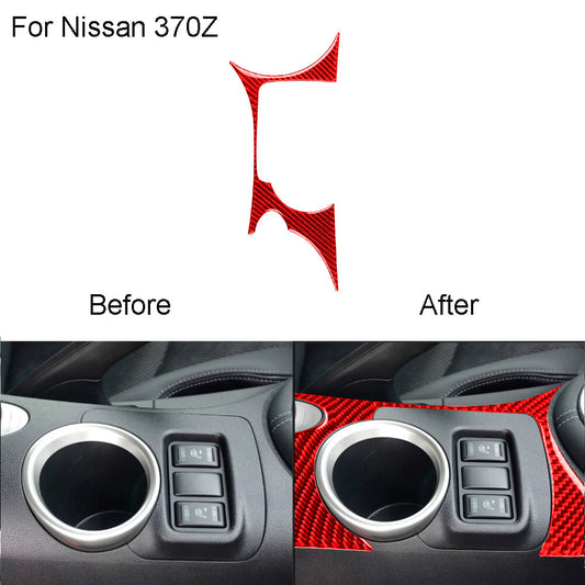Red Carbon Fiber Water Cup Holder Frame Panel Cover Trim for Nissan 370Z 2009-20