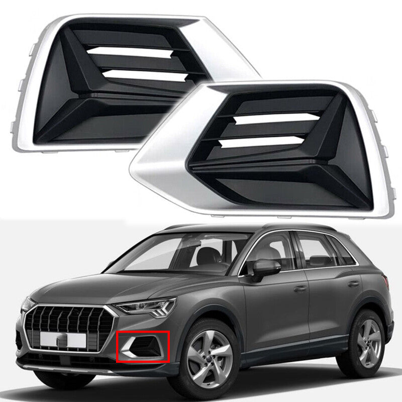 2Pcs for Audi Q3 2019-2022 Pair Front Bumper Grille Fog Lamp Fog Light Cover ABS