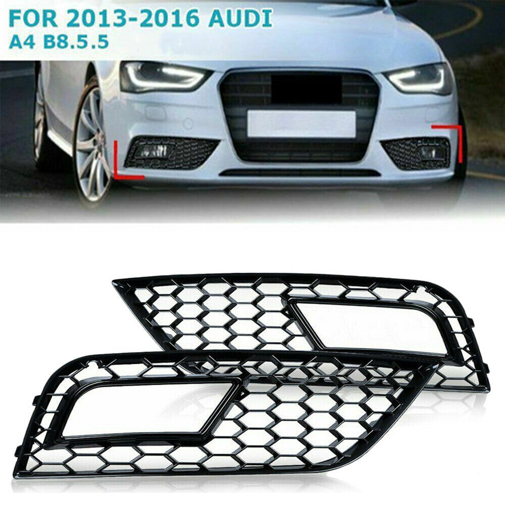 2-Piece Front Bumper Fog Light Grille Cover Trim for 2013-2016 for Audi A4 B8.5 RS