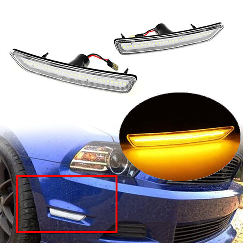 2x LED Front Side Marker Lights Fit for Ford for Mustang 2010-2014 2013 2012 2011 Yellow