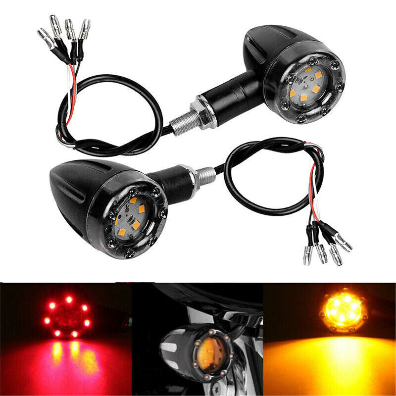 2x Motorcycle LED Bullet Turn Signals Brake Running Tail Light For Racer Bobber