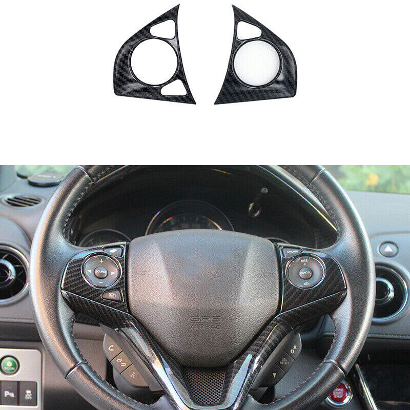Carbon Fiber Black Steering Wheel Button Cover Trim 1PC for Honda HR-V 2016-2022