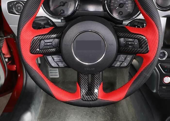 for Ford for Mustang 2015-2022 Carbon Fiber Interior Steering Wheel Button Frame 3PC