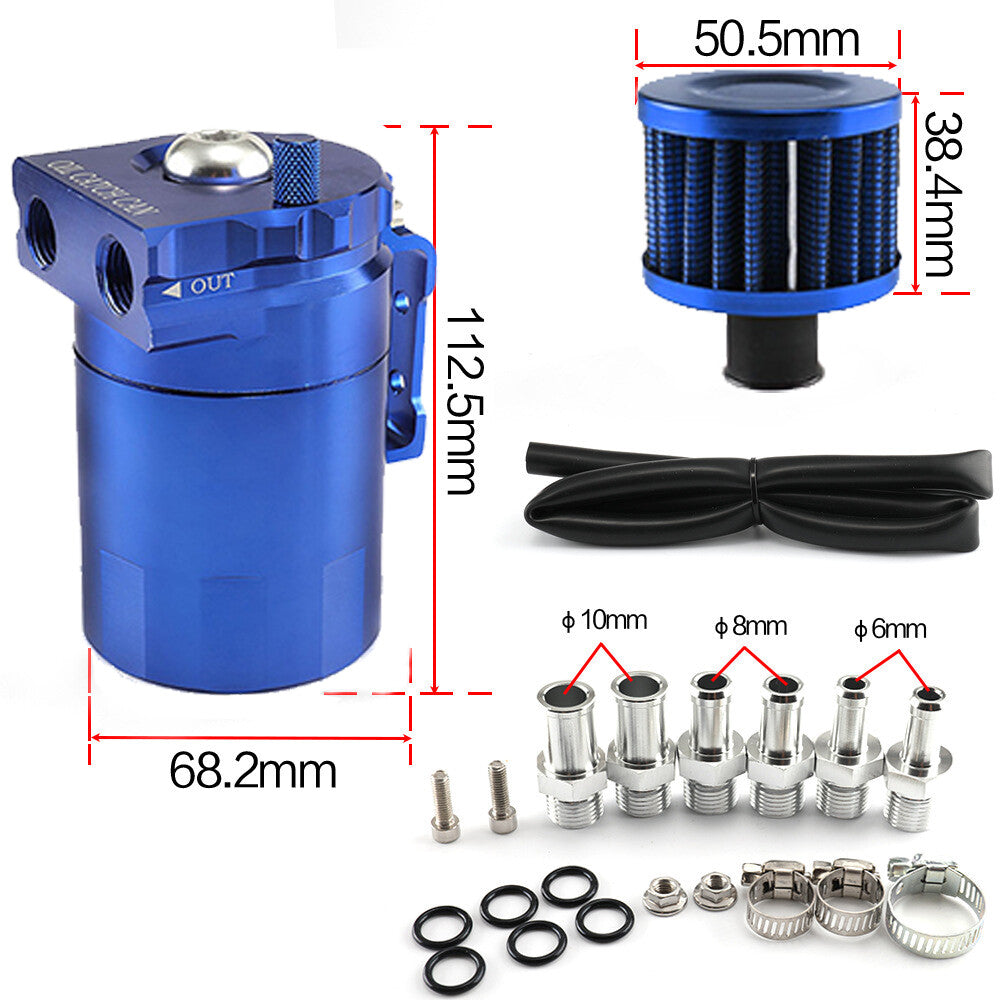 Oil Catch Can Kit Reservoir Baffled Tank with Breather Filter Aluminum Blue