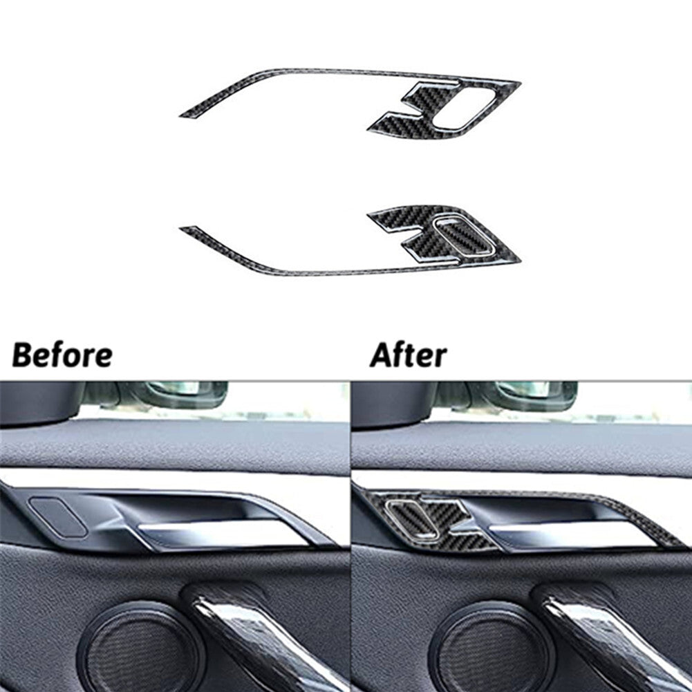 3Pcs Carbon Fiber Interior Front Door Handle Cover Trim for BMW X1 F48 2016-2018