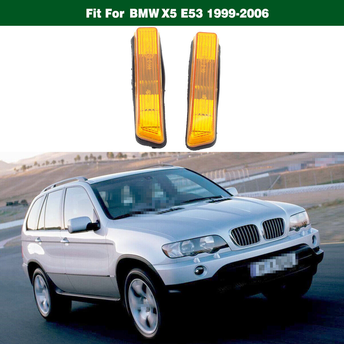 Amber Fender Side Marker Light Turn Signal Lamps Pair for BMW E53 X5 1999-2006