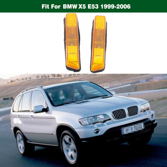Amber Fender Side Marker Light Turn Signal Lamps Pair for BMW E53 X5 1999-2006