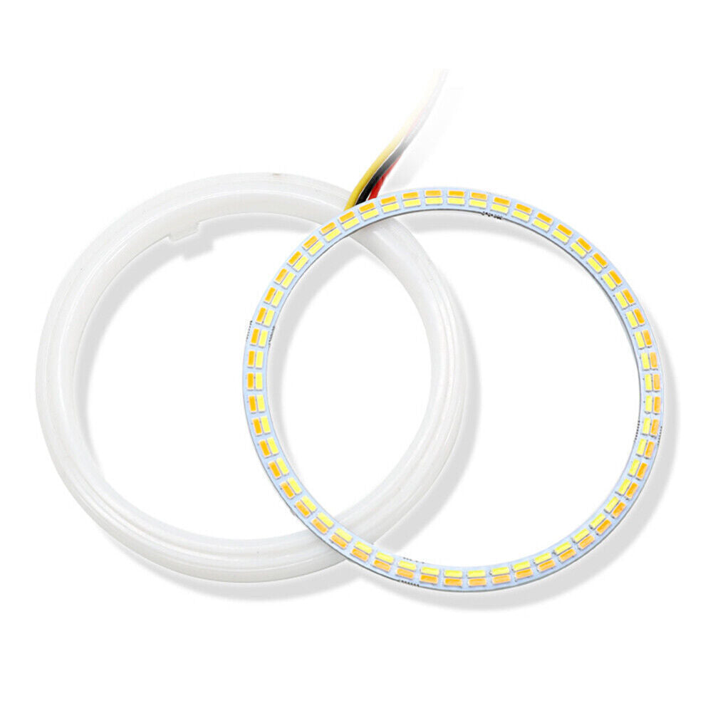 90MM White Amber Switchback LED Angel Eyes Halo Rings Car Headlight Retrofit