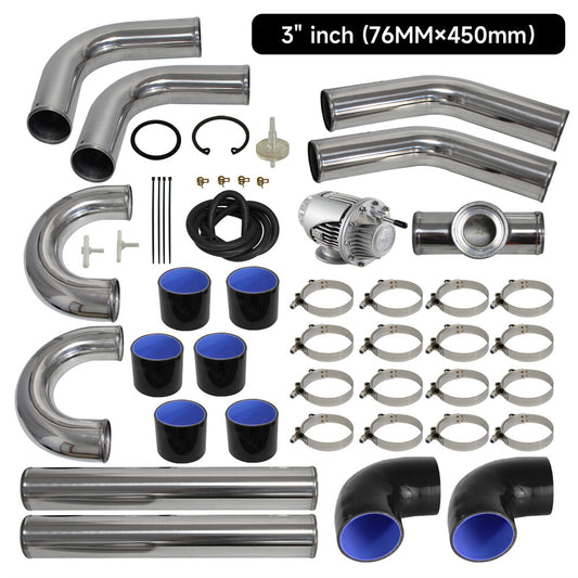 3 76mm Universal Intercooler Piping Kit + BOV Turbo Blow Off Valve Kit Black