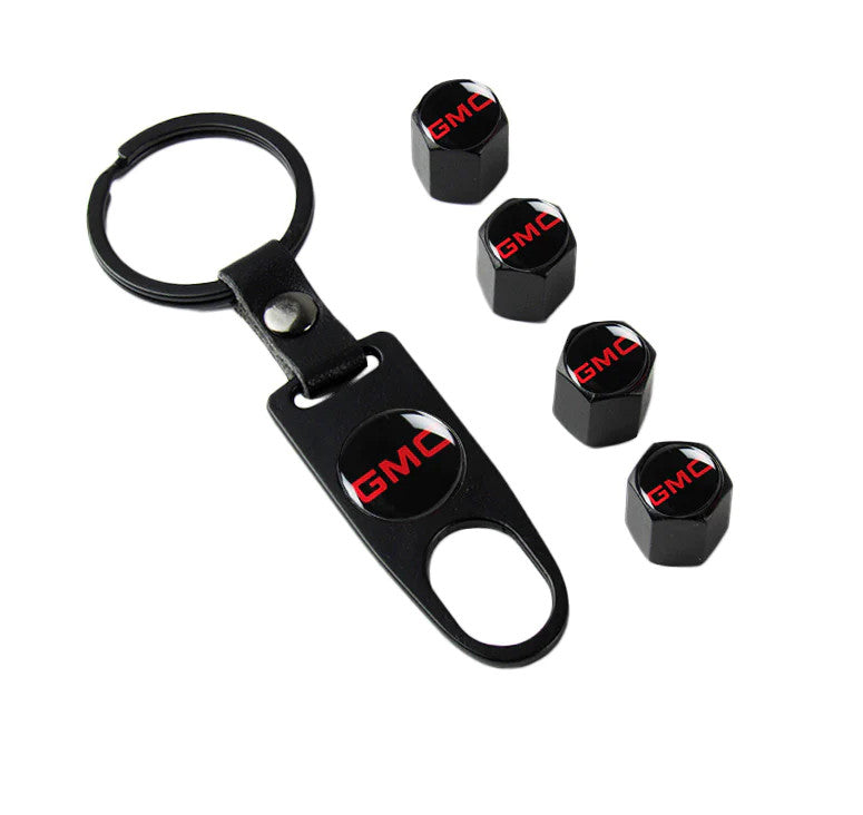 Suitable for GimCyber car wheel tire valve cover rod air cap + key ring, black and red