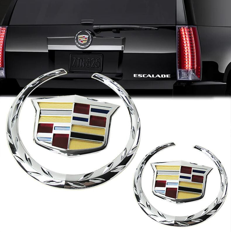 Suitable for Cadillac car side fender rear badge decals/stickers in gold and black.