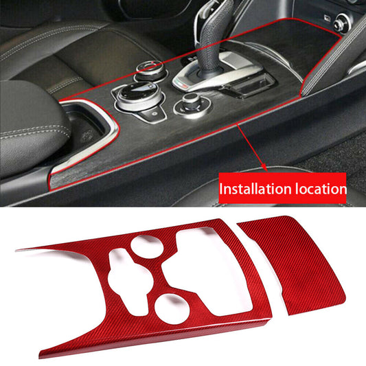 Red Carbon Fiber Central Gear Shift Panel Cover for Alfa Romeo for Stelvio 2020-2022