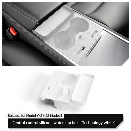 for Tesla for Model Y /3 Central Control Storage Box Cup Holder Drinks White