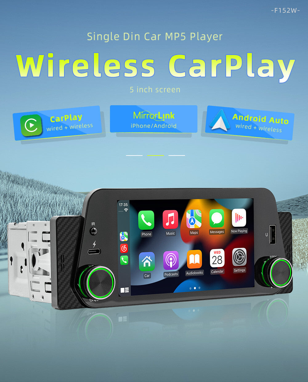 Single Din 5in For Apple Carplay Android Auto Car Stereo Radio Player Camera