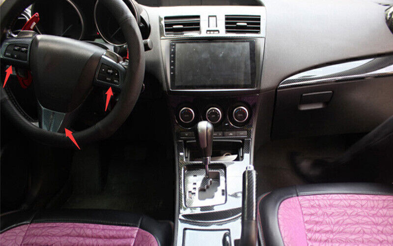 for Mazda 3 2010-13 ABS Carbon Fiber Steering Wheel Control Button Cover Trim 3P