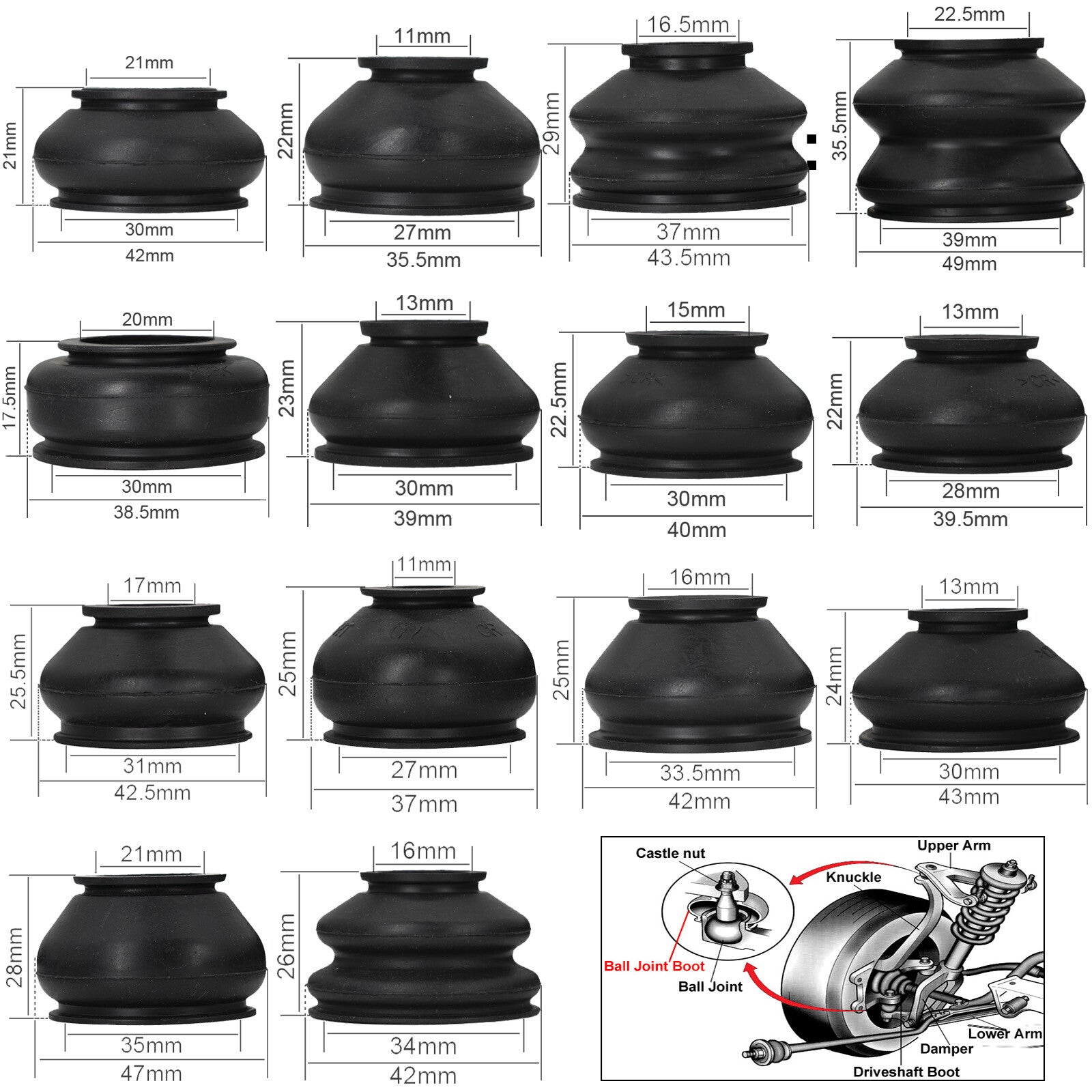 14x Multipack Universal Rubber Ball Joint Cover Dust Boots Track Tie Rod End Kit
