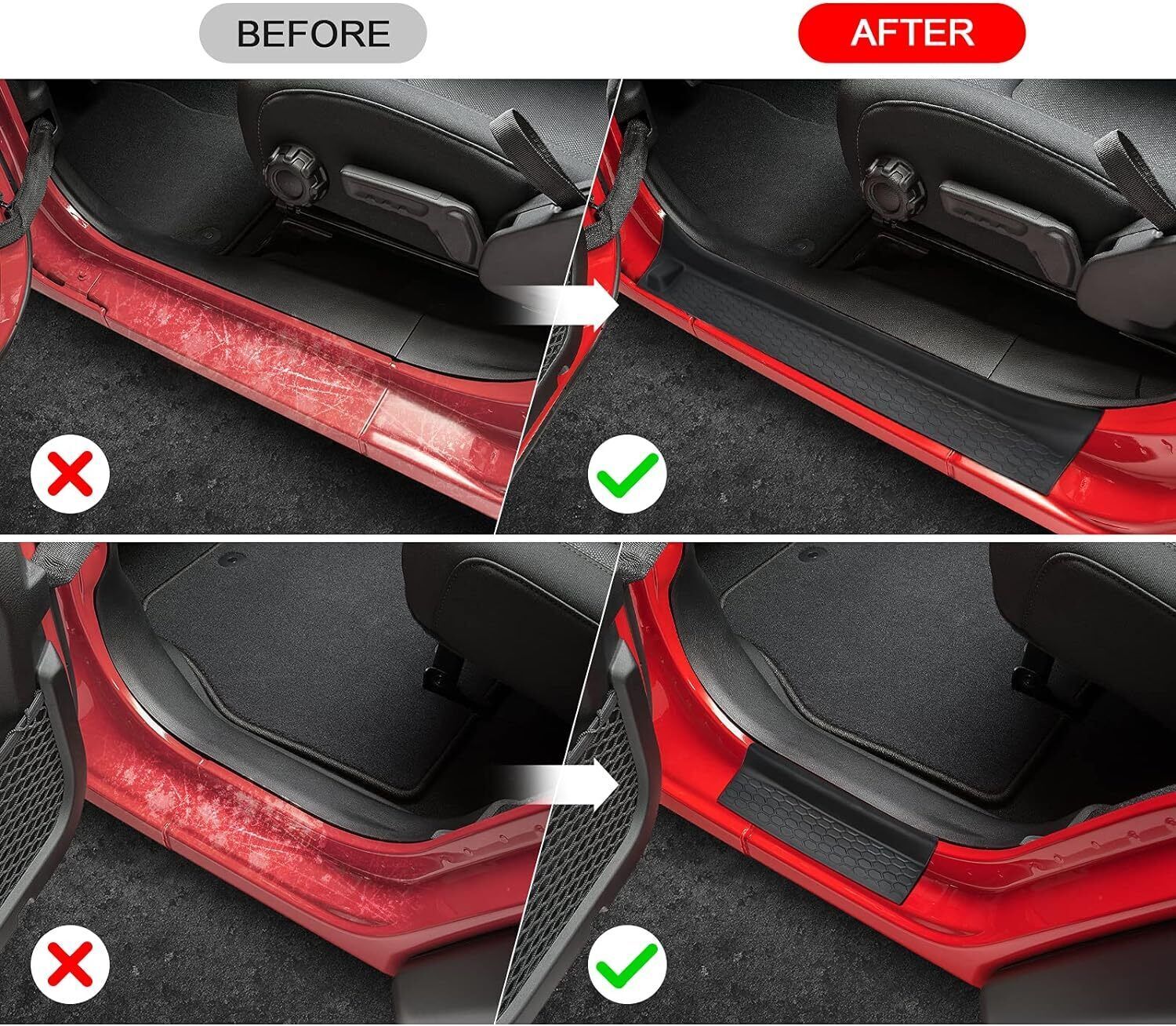 Soft Rubber 4pcs Door Sill Plate Entry Guard Fits for Jeep for Wrangler JL JLU 2018-2024