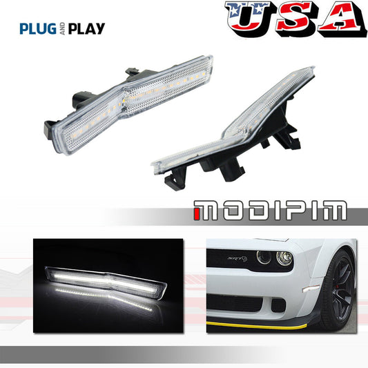 Transparent white front fender side marker lights for 18+ for Dodge for Challenger widebody RT