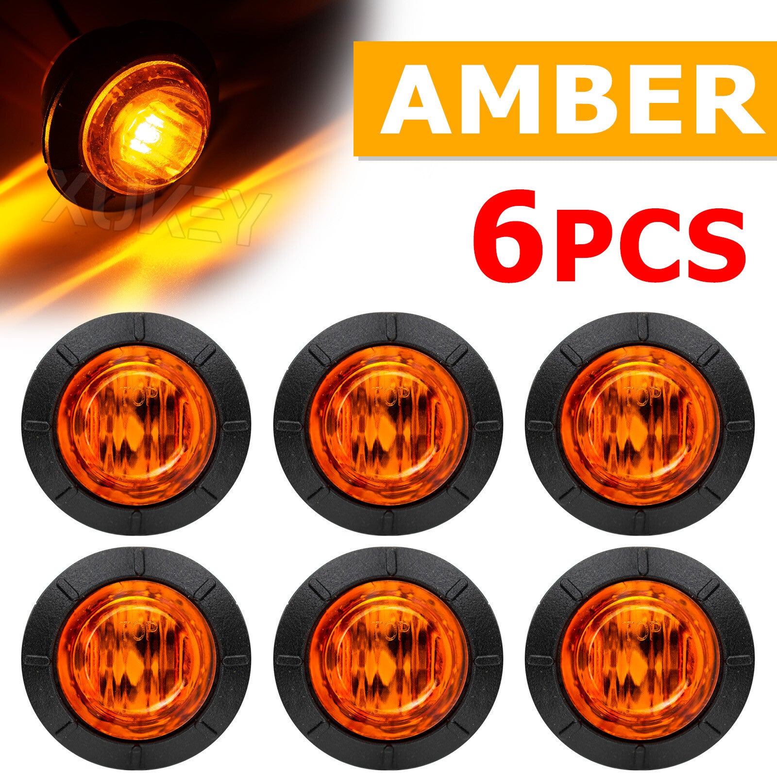 6x Round for Mini 3/4 Side Marker Indicators Light LED Bullet Lamp Truck Trailer