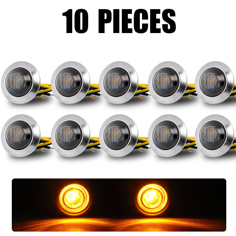 10pcs 3/4 Bullet Round LED Side Marker Lights Smoked Amber for Trailer Truck RV